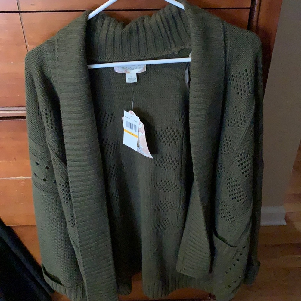 Band of Gypsies Perforated Wide sleeve cardigan, Olive color, Small, new w/ tags